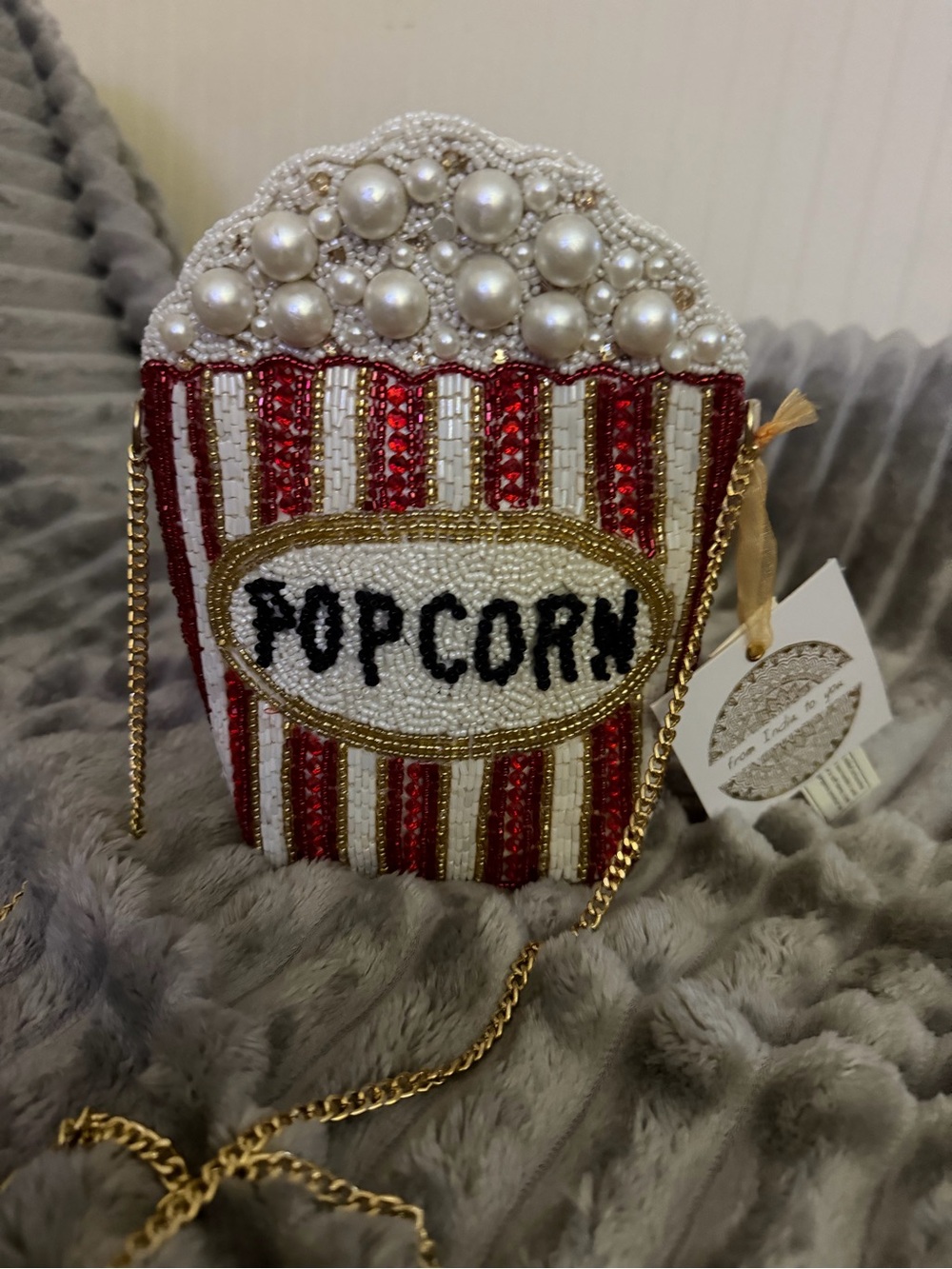 Beaded Red & White Popcorn Crossbody Bag - Novelty Women's Accessory